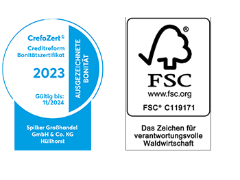 Zertifikatssiegel CrefoZert und FSC 2023